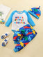 Boys' 3pcs Set: 'Mom's Little Monster' Long Sleeve Onesie, Dinosaur Print Pants & Stylish Hat - Perfect for Spring/Fall BS6044A