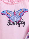 2 Pcs Baby's Cartoon Butterfly Print Ruffled Bodysuit & Trendy Bell-bottom Pants, Toddler & Infant Girl's Outdoor Clothing Set For Spring BS6101A