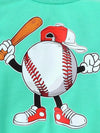 Casual Cartoon Baseball Graphic Kids Sweatshirt and Sweatpants Set - Polyester and Elastane Blend, Slight Stretch Knit Fabric, Perfect for Spring/Fall TS6099