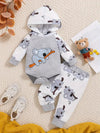 Adorable Koala Print Hooded Romper & Pants Set for Youngsters Boys - Cozy Polyester, Machine Washable - Perfect for Fall/Winter, Perfect for Outdoor BS6140B