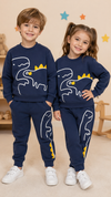 JF 2 PC Navy Dino Autumn & Winter Terry Fabric Track Suit, Sweatshirt and Trouser Set TS6418K