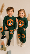 2 PC Green Baby and Children's Autumn & Winter Flees Cartoon Print Casual Sweatshirt Sweatshirt and Trouser Set TS6412C