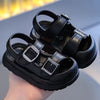 Kids Black Fashionable Sandals | Soft Sole, Fastener, PVC Material Sandals 7568B