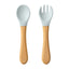Sky Blue Baby Spoon Fork 2 Pc Set Children's Silicone Wooden Feeding Training Set FS105A