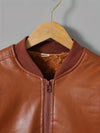 Cozy & Stylish Fleece-Lined Leather Jacket - Warm Brown Zip-Up with Faux Fur Trim, Long Sleeve, High Quality Outerwear for Winter & Fall HJ6210D
