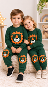 2 PC Green Baby and Children's Autumn & Winter Flees Cartoon Print Casual Sweatshirt Sweatshirt and Trouser Set TS6412C