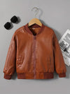 Cozy & Stylish Fleece-Lined Leather Jacket - Warm Brown Zip-Up with Faux Fur Trim, Long Sleeve, High Quality Outerwear for Winter & Fall HJ6210D