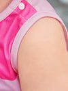 Girls' Sleeveless Vest and Pants Set - Cute Pink and White Geometric Pattern, Crew Neck, Stretchy Polyester Blend, Regular Fit, Summer Outfit for Youngsters, for Outdoor FD6124A