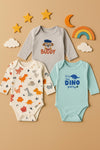 3pcs Adorable Baby Boy's Cotton Romper Set - Cute Animal Patterns & Stripes BS6422A
