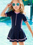 Girls Preppy Swimsuit 1-piece Quick-drying Short Sleeve Sporty Swimsuit With Slip Shorts SWM6158