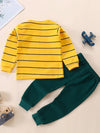 Boy's Clothing Set Youngsters's Autumn and Winter Comfortable Pure Cotton Hoodie Cute Dinosaur Animal Print Pants Striped Top + Pants, 2pcs Set Boy's Clothes, Perfect for Outdoor TS6404A