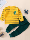 Boy's Clothing Set Youngsters's Autumn and Winter Comfortable Pure Cotton Hoodie Cute Dinosaur Animal Print Pants Striped Top + Pants, 2pcs Set Boy's Clothes, Perfect for Outdoor TS6404A