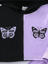 Girls' Two-piece Set with Patchwork Hoodie and Color-blocked Long-sleeved Butterfly Sweatshirt and Color-blocked Patchwork Sweatpants TS6038C