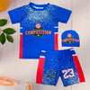 Navy Blue Shirt & Short Swimsuit 2 PCs Set with Cap SWM6154E