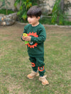 2 PC Green Baby and Children's Autumn & Winter Flees Cartoon Print Casual Sweatshirt Sweatshirt and Trouser Set TS6412C