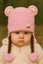 Light Pink Girls Cute Warm Knit Embroidered Winter Cap With Braids (6 Months -3 Years) CP5100C