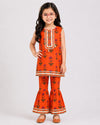 JF Orange Printed Girls Dress 2 Pieces Set FD6015