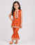 JF Orange Printed Girls Dress 2 Pieces Set FD6015