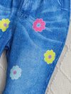 Adorable Baby Girl Set, Fashionable Ruched Floral Top with Imitation Denim Flare Pants, Suitable for Spring and Summer Outdoor Play, Beach Vacation Outfit, Perfect for Outdoor FD6402H