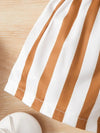 Solid Color Twisted Sleeve Cotton Top with Striped Bow Shorts, for Outdoor FD6091D