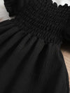 Girls' Black New Summer Bubble Sleeve Plain Color Dress with Cute Hat Two-piece Set Princess Dress FD6111C