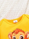 Baby's "Little Lion" Print 3pcs Summer Casual Outfit, Short Sleeve Onesie & Hat & Pants Set, Toddler & Infant Clothes BS6044D