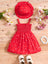 Two-piece Set for Girls, Summer Love Print Sleeveless Wrap Dress with Suspenders + Hat FD6111I