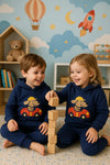Navy Blue Cartoon Design Baby sweatshirt & Trouser Set - Soft Fleece Stuff, Machine Washable - Perfect for Winter, Perfect for Outdoor TS6419P