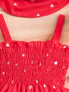 Two-piece Set for Girls, Summer Love Print Sleeveless Wrap Dress with Suspenders + Hat FD6111I