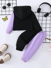 Girls' Two-piece Set with Patchwork Hoodie and Color-blocked Long-sleeved Butterfly Sweatshirt and Color-blocked Patchwork Sweatpants TS6038C