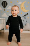 2pcs Black Adorable Baby Inner Warmer Suit Set BS6423B