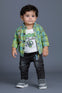 3 PC Green Spring Autumn New Boy Cartoon Print Shirt, T-shirt, Pant Suit Three-piece Suit, Perfect for Outdoor SD6410D