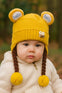 Yellow Girls Cute Warm Knit Embroidered Winter Cap With Braids (6 Months -3 Years) CP5100B