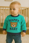 JF Green Happy Baby Sweatshirt - Soft Fleece Stuff, Machine Washable - Perfect for Winter, Perfect for Outdoor SS6427A
