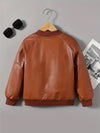 Cozy & Stylish Fleece-Lined Leather Jacket - Warm Brown Zip-Up with Faux Fur Trim, Long Sleeve, High Quality Outerwear for Winter & Fall HJ6210D
