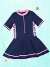 Girls Preppy Swimsuit 1-piece Quick-drying Short Sleeve Sporty Swimsuit With Slip Shorts SWM6158