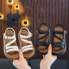 Girls' Black Korean Vintage Roman Style Sandals, Breathable and Comfortable, Versatile Summer Sandals SDL7574B