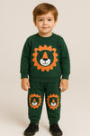 2 PC Green Baby and Children's Autumn & Winter Flees Cartoon Print Casual Sweatshirt Sweatshirt and Trouser Set TS6412C