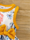 Toddler Baby Girls Casual Cute 2pcs Outfit, Floral Print Bow Sleeveless Dress & Ribbed Cardigan Outdoor Set FD6102E