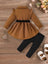2pcs Toddler Casual Polyester Outfit Set, Solid Color Long Sleeve Shirt with Ruffle Detail and Bow Belt, with Matching Pants, for Spring/Fall, for Outdoor FD6130C