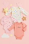 3pcs Adorable Baby Girl's Cotton Romper Set - Cute Cartoon Patterns & Stripes BS6422C