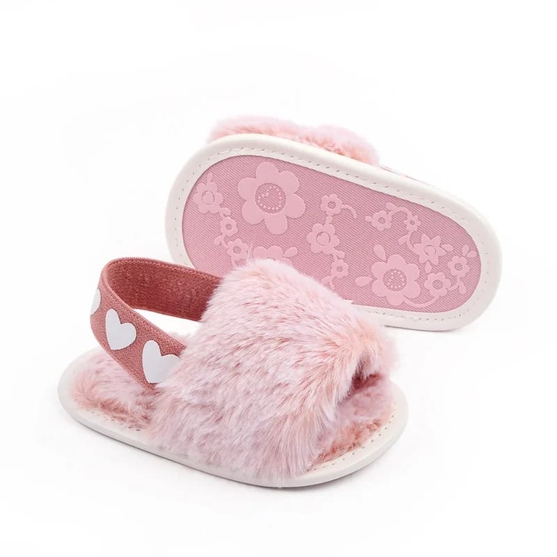 Light Pink Back Stripes Fur Slippers SLP8001D