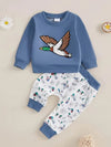 Adorable Duck-Themed Cotton Sweatshirt & Pants Set for Youngsters - Machine Washable, Cozy Winter Outfit, Blue, Round Neck, Two-piece Set, Perfect for Outdoor TS6147I