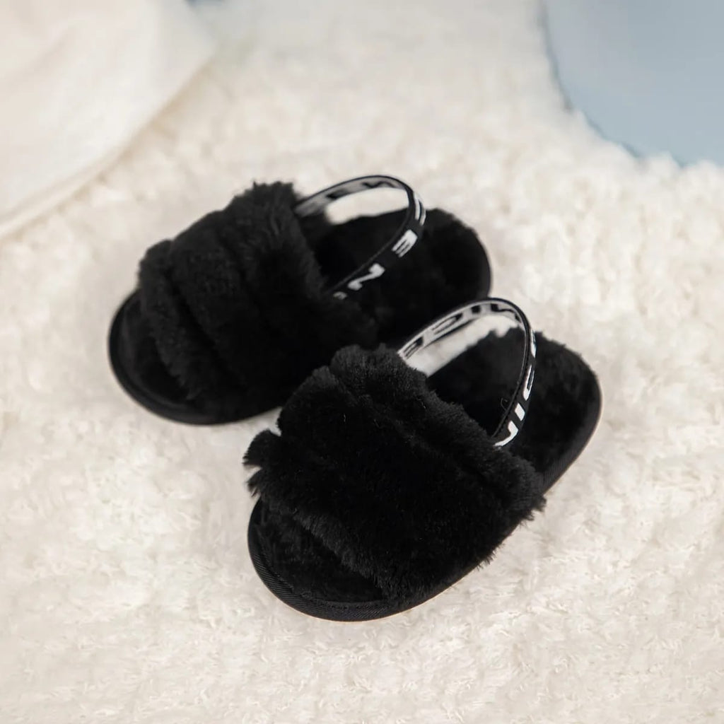 Balck Back Stripes Heart Fur Slippers SLP8002A