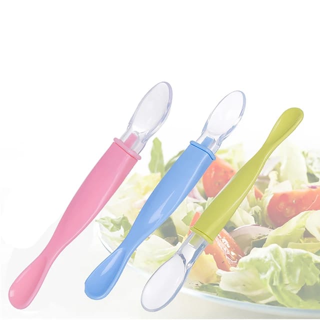 Pink Soft Silicone Spoon for 0-2 Years Old Baby Food Safe Feeding Spoons 2 Pc Set FS107B