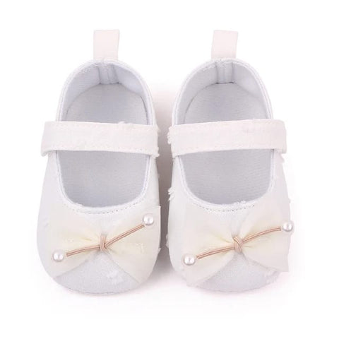 White Unique Bow Soft Sole Booties BTS9005B