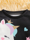 Kids' Casual Crew Neck Unicorn Graphic Sweatshirt with Embroidered Details - 100% Polyester, Slight Stretch, Knit Fabric, Alphabets Pattern, Perfect for Spring/Fall SS6096C