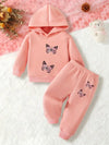 Cute Cartoon Butterfly Hoodie & Jogger Set for Youngsters - Long Sleeve, Round Neck, Stretchy Polyester Blend, Perfect for Spring/Fall Outings, for Outdoor TS6147D