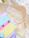 Girls' Summer Striped Sleeveless Dress with Ruffle Hem, Button Details & Belt - Colorful Pastel Stripes FD6112H