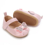 Pink Fashionable Baby Girl's Bow with Rhinestone Decor Rubber Anti-Slip Soft Sole Shoes SH7125B